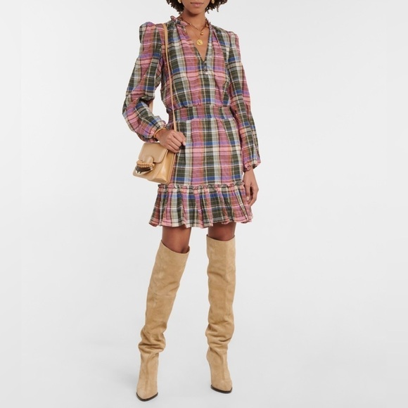 Veronica Beard Dresses & Skirts - Veronica Beard Jeans Destiny Ruffled Metallic Checked Cotton Blend Mini Dress